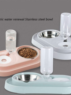 Pet Bowls with Automatic Water Bottle - Stainless Steel