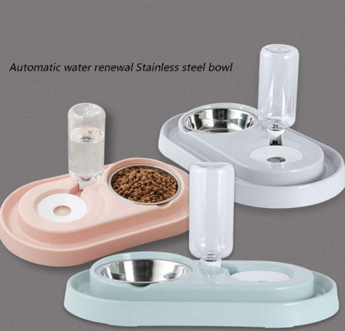 Pet Bowls with Automatic Water Bottle - Stainless Steel