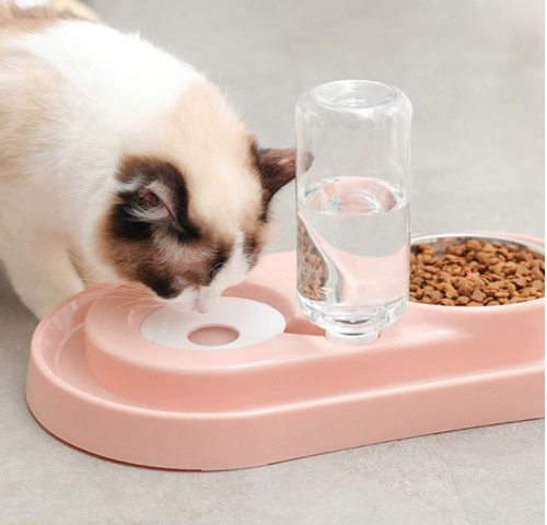 Pet Bowls with Automatic Water Bottle - Stainless Steel