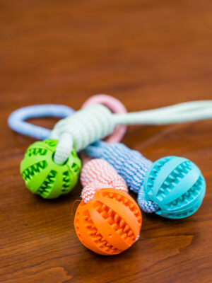 Durable Rubber Ball Chew Toy with Cotton Rope